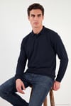 Pamuklu Regular Fit Yumuşak Dokulu Düğmeli Erkek Polo Yaka Kazak 5906103 LACİVERT