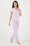 Pamuklu Regular Fit Yumuşak Dokulu Düğmeli V Yaka Kadın Pijama Takımı 65770755 LİLA