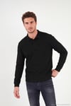 Pamuklu Regular Fit Yumuşak Dokulu Düğmeli Erkek Polo Yaka Kazak 5906103 SİYAH