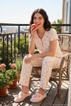 Pamuklu Regular Fit Yumuşak Dokulu Düğmeli V Yaka Kadın Pijama Takımı 65770755 EKRU