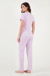Pamuklu Regular Fit Yumuşak Dokulu Düğmeli V Yaka Kadın Pijama Takımı 65770755 LİLA