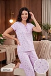 Pamuklu Regular Fit Yumuşak Dokulu Düğmeli V Yaka Kadın Pijama Takımı 65770755 LİLA