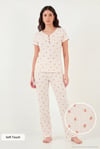 Pamuklu Regular Fit Yumuşak Dokulu Düğmeli V Yaka Kadın Pijama Takımı 65770755 EKRU