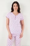 Pamuklu Regular Fit Yumuşak Dokulu Düğmeli V Yaka Kadın Pijama Takımı 65770755 LİLA