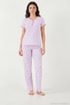 Pamuklu Regular Fit Yumuşak Dokulu Düğmeli V Yaka Kadın Pijama Takımı 65770755 LİLA