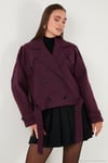 Pamuklu Regular Fit Yumuşak Dokulu Kaşe Kısa Kadın Kaban 6810286 BORDO