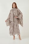 Pamuklu Relaxed Fit Asimetrik Kareli Midi Kadın Etek 6921284 KAHVE