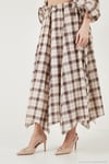 Pamuklu Relaxed Fit Asimetrik Kareli Midi Kadın Etek 6921284 KAHVE