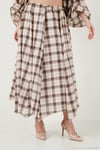 Pamuklu Relaxed Fit Asimetrik Kareli Midi Kadın Etek 6921284 KAHVE