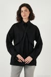 Pamuklu Relaxed Fit Bağlama Detaylı Kadın Gömlek 6925408 SİYAH