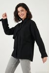 Pamuklu Relaxed Fit Bağlama Detaylı Kadın Gömlek 6925408 SİYAH