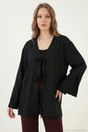 Pamuklu Relaxed Fit Bağlamalı Yırtmaçlı Kol Detaylı Kadın Gömlek 6925425 SİYAH