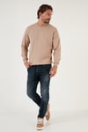 Pamuklu Relaxed Fit Bisiklet Yaka Erkek Sweat 5905453 VİZON