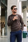 Pamuklu Relaxed Fit Bisiklet Yaka Erkek Sweat 5901257 Acı Kahve