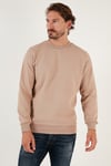 Pamuklu Relaxed Fit Bisiklet Yaka Erkek Sweat 5905453 VİZON