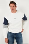 Pamuklu Relaxed Fit Bisiklet Yaka Şardonlu Renk Bloklu Erkek Sweat 5905298T EKRU