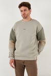 Pamuklu Relaxed Fit Bisiklet Yaka Şardonlu Renk Bloklu Erkek Sweat 5905298T TAŞ
