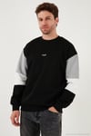 Pamuklu Relaxed Fit Bisiklet Yaka Şardonlu Renk Bloklu Erkek Sweat 5905298T SİYAH