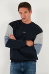 Pamuklu Relaxed Fit Bisiklet Yaka Şardonlu Renk Bloklu Erkek Sweat 5905298T KOYU LACİVERT
