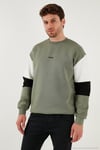 Pamuklu Relaxed Fit Bisiklet Yaka Şardonlu Renk Bloklu Erkek Sweat 5905298T HAKİ