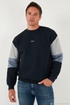 Pamuklu Relaxed Fit Bisiklet Yaka Şardonlu Renk Bloklu Erkek Sweat 5905298T KOYU LACİVERT