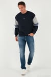 Pamuklu Relaxed Fit Bisiklet Yaka Şardonlu Renk Bloklu Erkek Sweat 5905298T KOYU LACİVERT