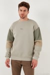 Pamuklu Relaxed Fit Bisiklet Yaka Şardonlu Renk Bloklu Erkek Sweat 5905298T TAŞ
