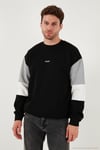 Pamuklu Relaxed Fit Bisiklet Yaka Şardonlu Renk Bloklu Erkek Sweat 5905298T SİYAH