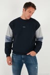 Pamuklu Relaxed Fit Bisiklet Yaka Şardonlu Renk Bloklu Erkek Sweat 5905298T KOYU LACİVERT