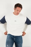 Pamuklu Relaxed Fit Bisiklet Yaka Şardonlu Renk Bloklu Erkek Sweat 5905298T EKRU