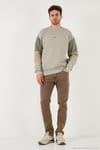 Pamuklu Relaxed Fit Bisiklet Yaka Şardonlu Renk Bloklu Erkek Sweat 5905298T TAŞ