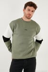 Pamuklu Relaxed Fit Bisiklet Yaka Şardonlu Renk Bloklu Erkek Sweat 5905298T HAKİ