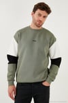 Pamuklu Relaxed Fit Bisiklet Yaka Şardonlu Renk Bloklu Erkek Sweat 5905298T HAKİ