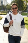Pamuklu Relaxed Fit Bisiklet Yaka Şardonlu Renk Bloklu Erkek Sweat 5905298T EKRU