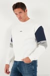 Pamuklu Relaxed Fit Bisiklet Yaka Şardonlu Renk Bloklu Erkek Sweat 5905298T EKRU