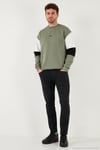 Pamuklu Relaxed Fit Bisiklet Yaka Şardonlu Renk Bloklu Erkek Sweat 5905298T HAKİ