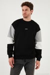 Pamuklu Relaxed Fit Bisiklet Yaka Şardonlu Renk Bloklu Erkek Sweat 5905298T SİYAH