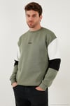 Pamuklu Relaxed Fit Bisiklet Yaka Şardonlu Renk Bloklu Erkek Sweat 5905298T HAKİ