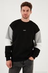 Pamuklu Relaxed Fit Bisiklet Yaka Şardonlu Renk Bloklu Erkek Sweat 5905298T SİYAH