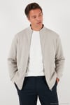 Pamuklu Relaxed Fit Dik Yaka Fermuarlı Erkek Hırka 5901075 TAŞ