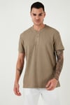 Pamuklu Relaxed Fit Düğmeli Sıfır Yaka Erkek T Shirt 5902737 Vizon Yeşili