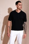 Pamuklu Relaxed Fit Düğmeli Sıfır Yaka Erkek T Shirt 5902737 SİYAH
