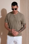 Pamuklu Relaxed Fit Düğmeli Sıfır Yaka Erkek T Shirt 5902737 Vizon Yeşili