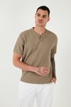 Pamuklu Relaxed Fit Düğmeli Sıfır Yaka Erkek T Shirt 5902737 Vizon Yeşili