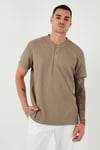 Pamuklu Relaxed Fit Düğmeli Sıfır Yaka Erkek T Shirt 5902737 Vizon Yeşili