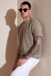 Pamuklu Relaxed Fit Düğmeli Sıfır Yaka Erkek T Shirt 5902737 Vizon Yeşili