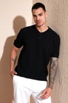 Pamuklu Relaxed Fit Düğmeli Sıfır Yaka Erkek T Shirt 5902737 SİYAH