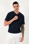 Pamuklu Relaxed Fit Düğmeli Sıfır Yaka Erkek T Shirt 5902737 İNDİGO