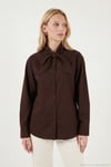 Pamuklu Relaxed Fit Fiyonk Detaylı Yaka Kadın Gömlek 6925407 KAHVE