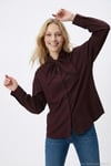 Pamuklu Relaxed Fit Fiyonk Detaylı Yaka Kadın Gömlek 6925407 MÜRDÜM